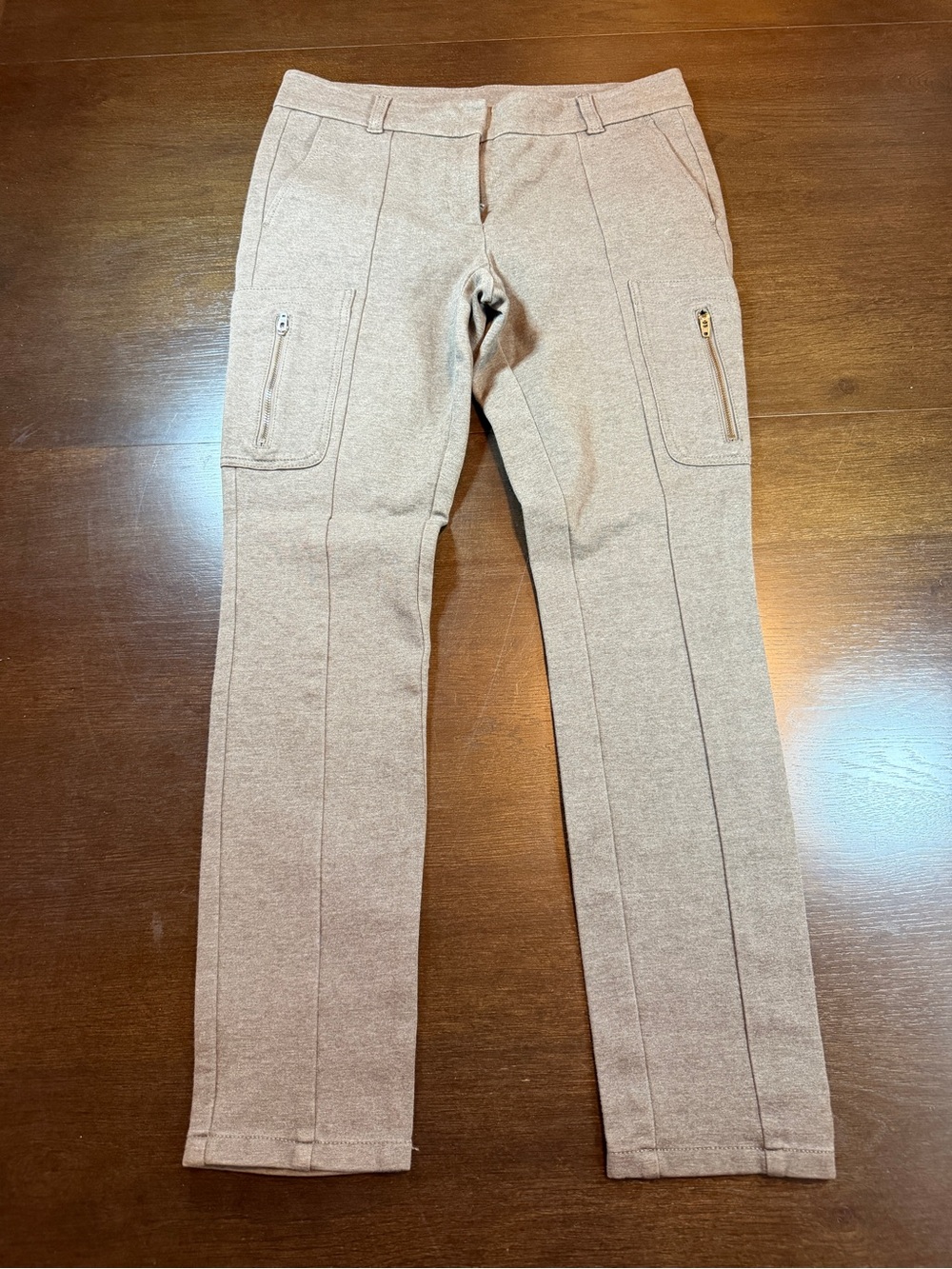 Ann Taylor Slim Straight Leg Cargo-Style Ponte Pants in Light Taupe